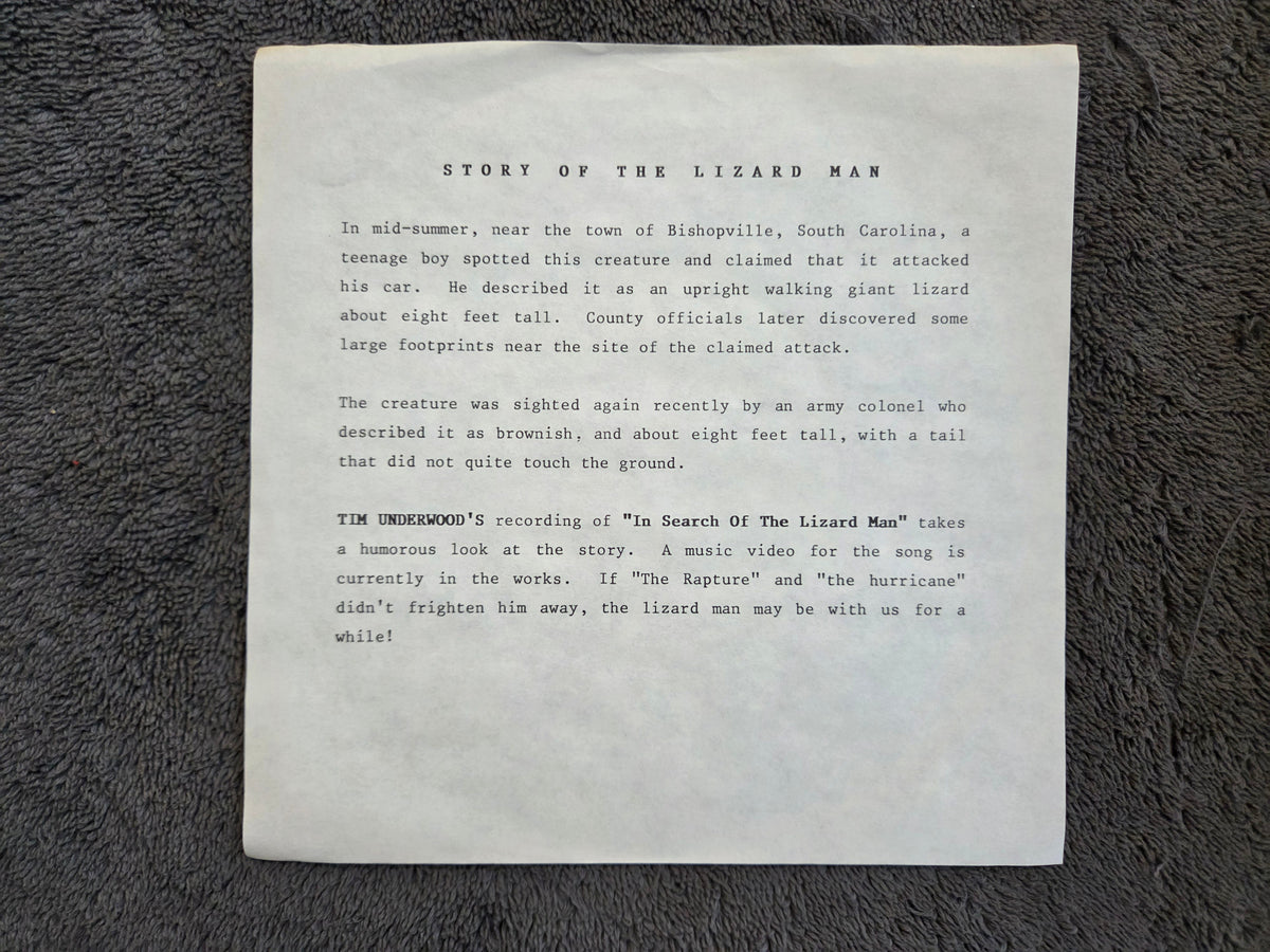 TIM UNDERWOOD SEARCH FOR THE LIZARD MAN 7"