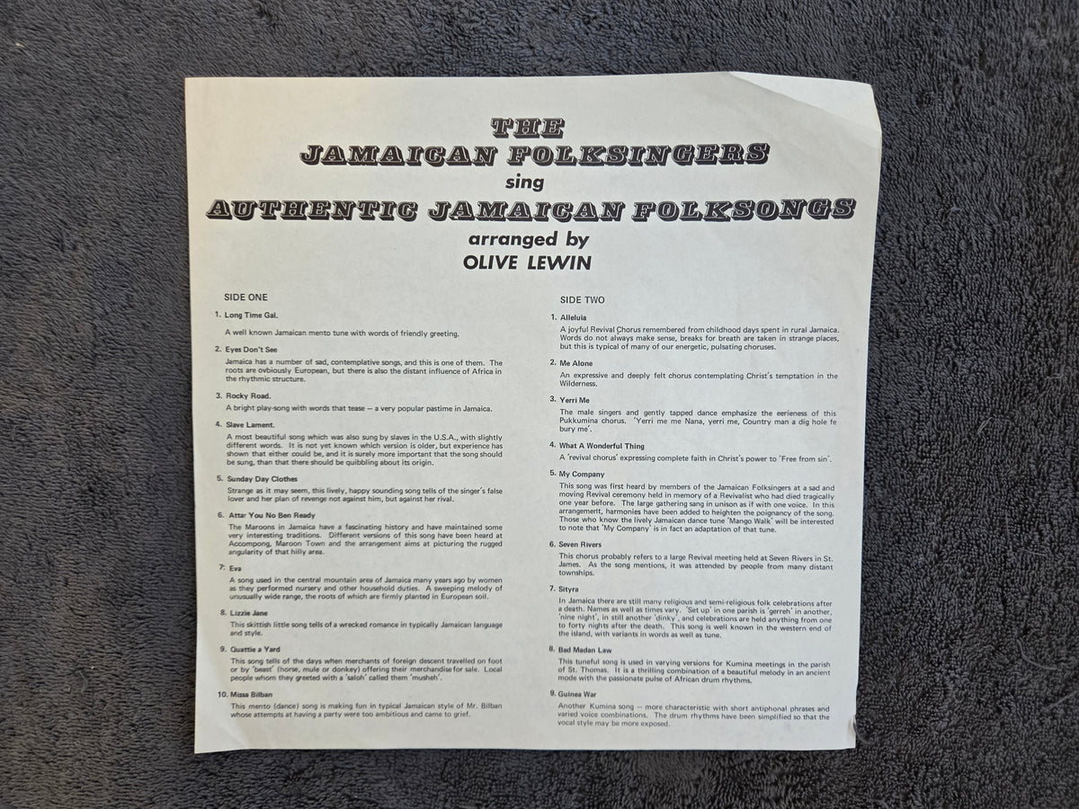 JAMAICAN FOLK SINGERS AUTHENTIC FOLK SONGS JAM IMP
