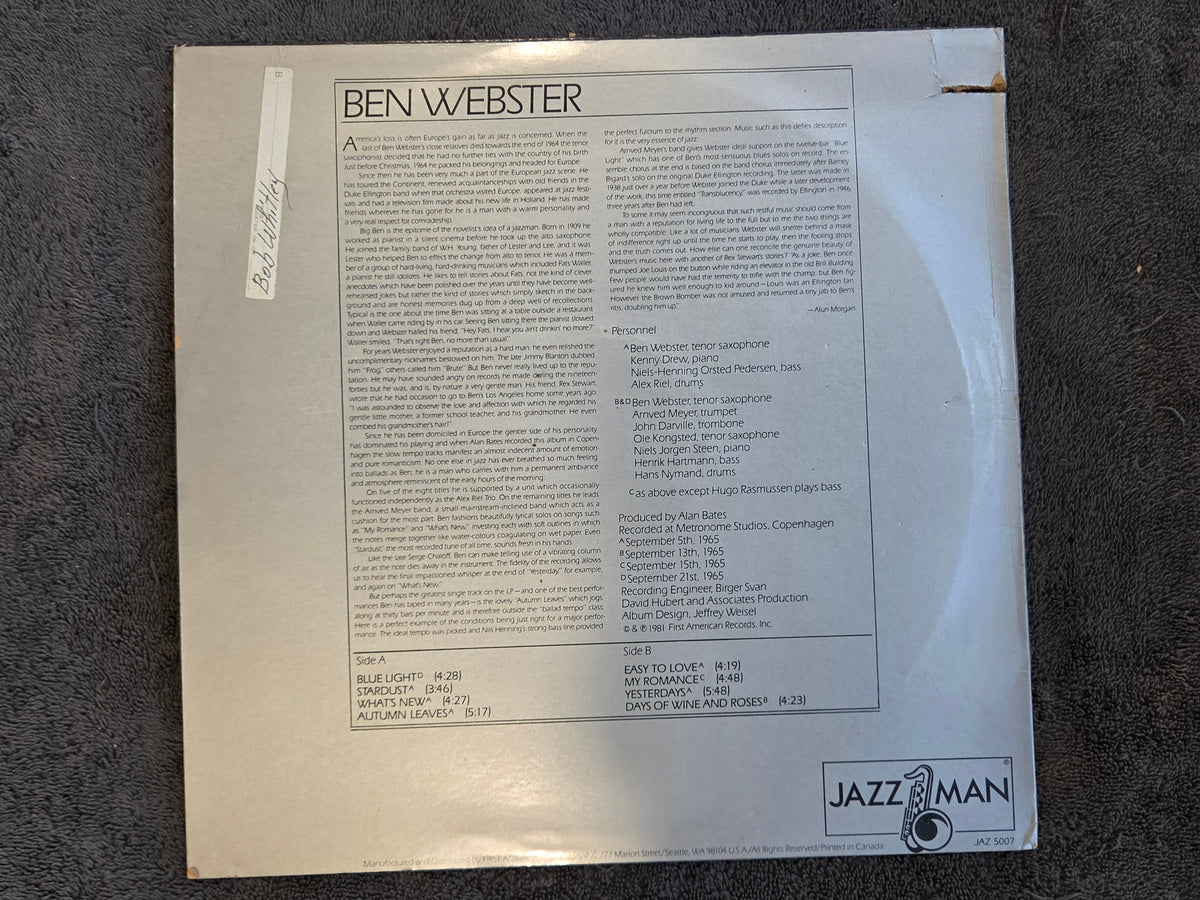 BEN WEBSTER ATMOSPHERE FOR LOVERS AND THIEVES 1981