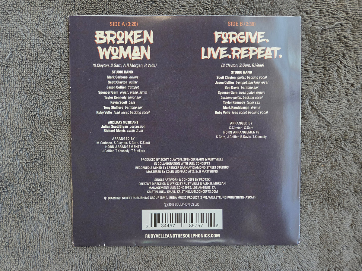 RUBY VELLE & THE SOULPHONICS BROKEN WOMAN PS MAGENTA 7"