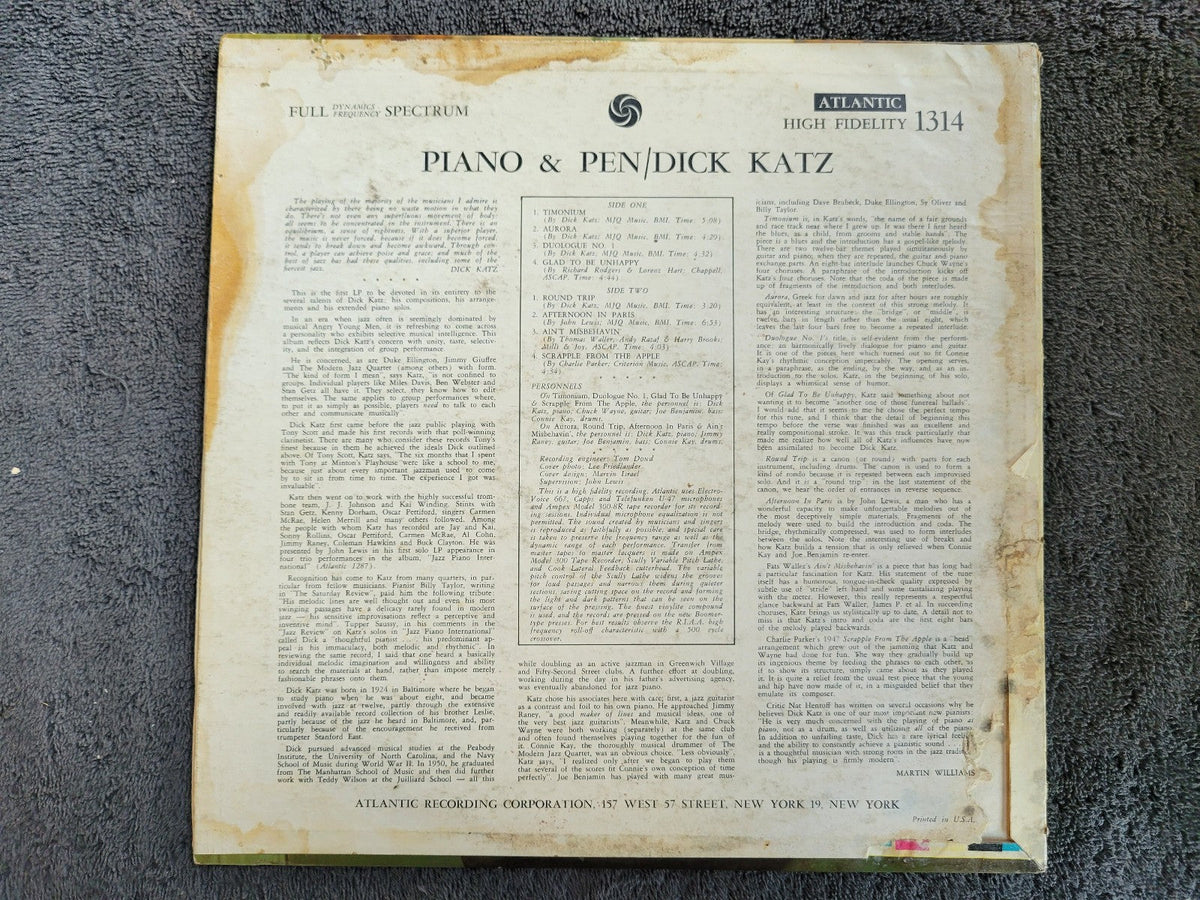 DICK KATZ PIANO & PEN ATLANTIC 1314