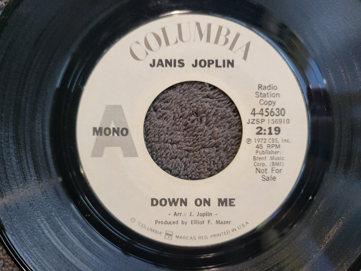 JANIS JOPLIN DOWN ON ME MONO WHITE LABEL PROMO BYE BY BABY COLUMBIA 4-45630