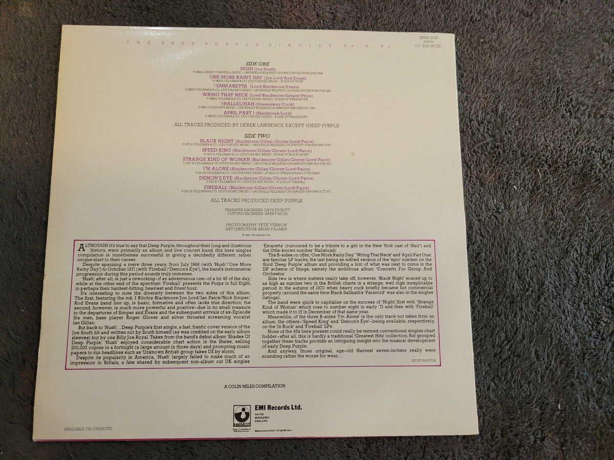 DEEP PURPLE SINGLES IMPORT UK HARVEST